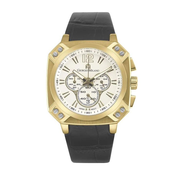 TEMPO (Gold/Silver) genuine leather black band