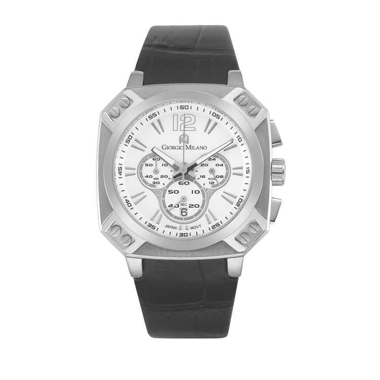 TEMPO - 886 (Silver/Silver) black leather band chronograph