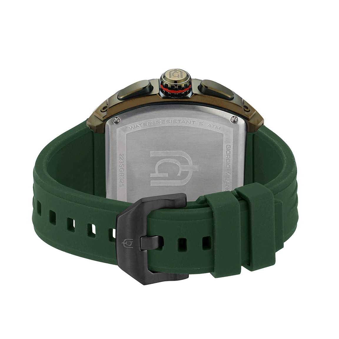 Watch with green strap and metallic green case 