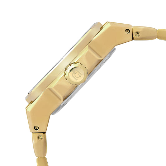 Giorgio Milano LUCIS 249SG02 men's gold stainless steel watch, side crown angle view highlighting the engraved crown, polished case and bracelet details.
