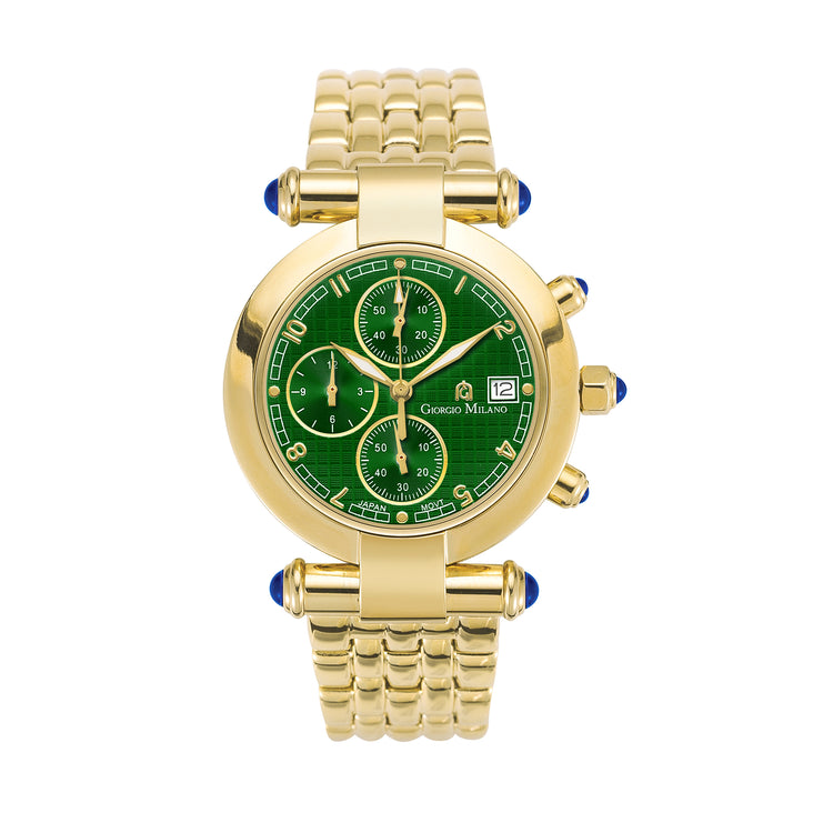 LUCIA (Gold/Green) analog face green w gold accents easy to read chronograph womens watch