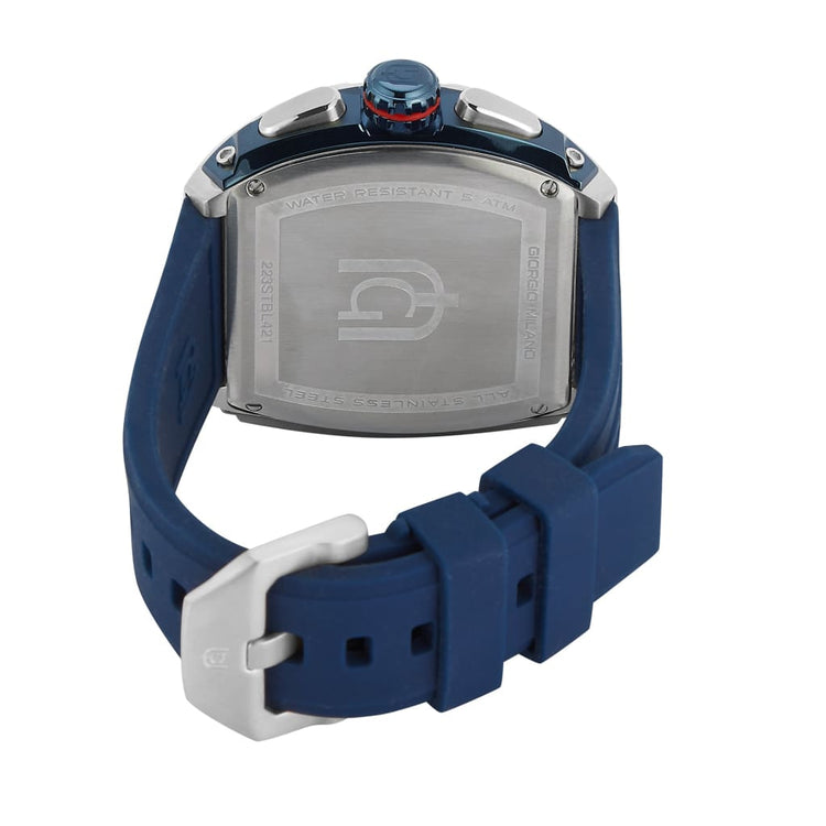 MAESTRO-233 rear view ss case imprint custom blue silicon strap silver safety buckle