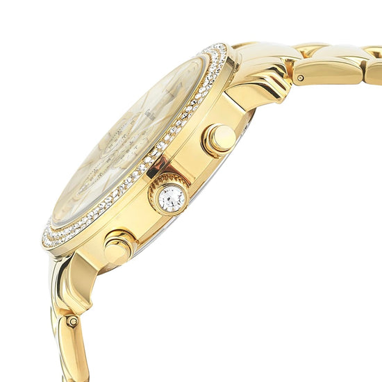 GIORGIA - 766 gold watch body and band w swarovwski crystals cerown button detail