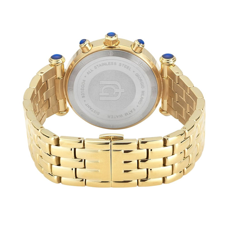LUCIA-931 (Giorgio Milano Watches) back view ss case imprint gold band womens watch safety double clasp
