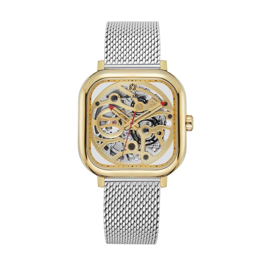 ALFEO (Gold/Silver) 2 tone square skeleton watch silver  mesh band