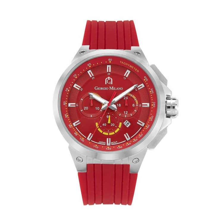ANTONIO - 225 (SILVER/RED) silver watch body and accents red dial and silicon strap sized for mans wrist
