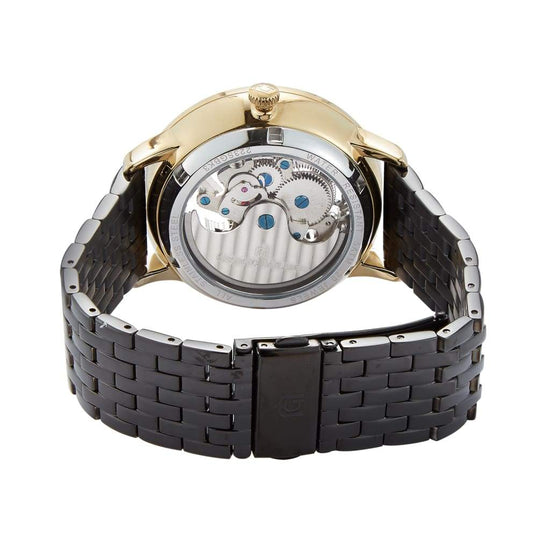 ARTURO -223 rear view exhibition window skeleton watch black link band fold over safety clasp