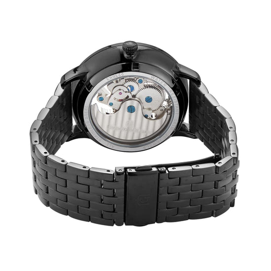 ARTURO - 223 black watch body and link bracelet rear view skeleton watch