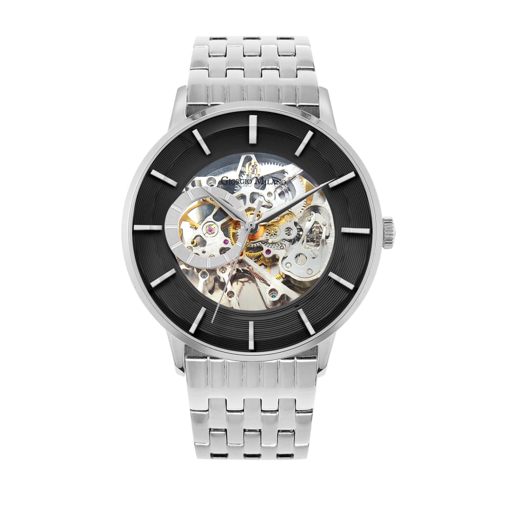 ARTURO (Silver/Black) black bezel silver accents gears and link band