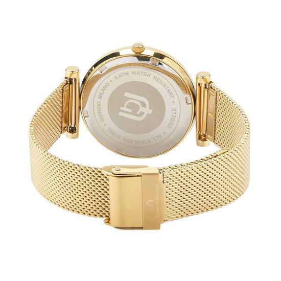 CAMILLA - 212 rear view ss case gold womens watch mesh band safety clasp
