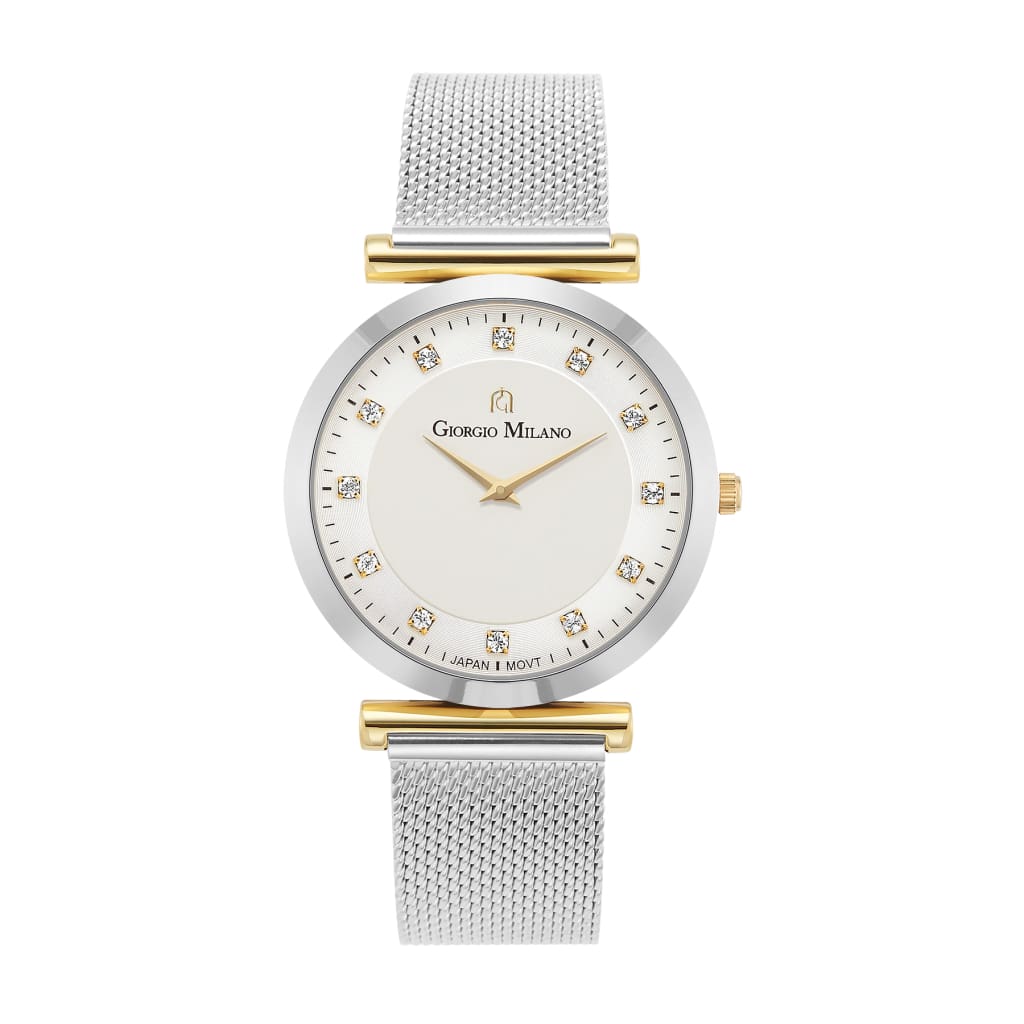 CAMILLA - 212 Women’s Watch (Two Tone) silver case and mesh bracelet w gold accents simple elegant round face w 12 crystals