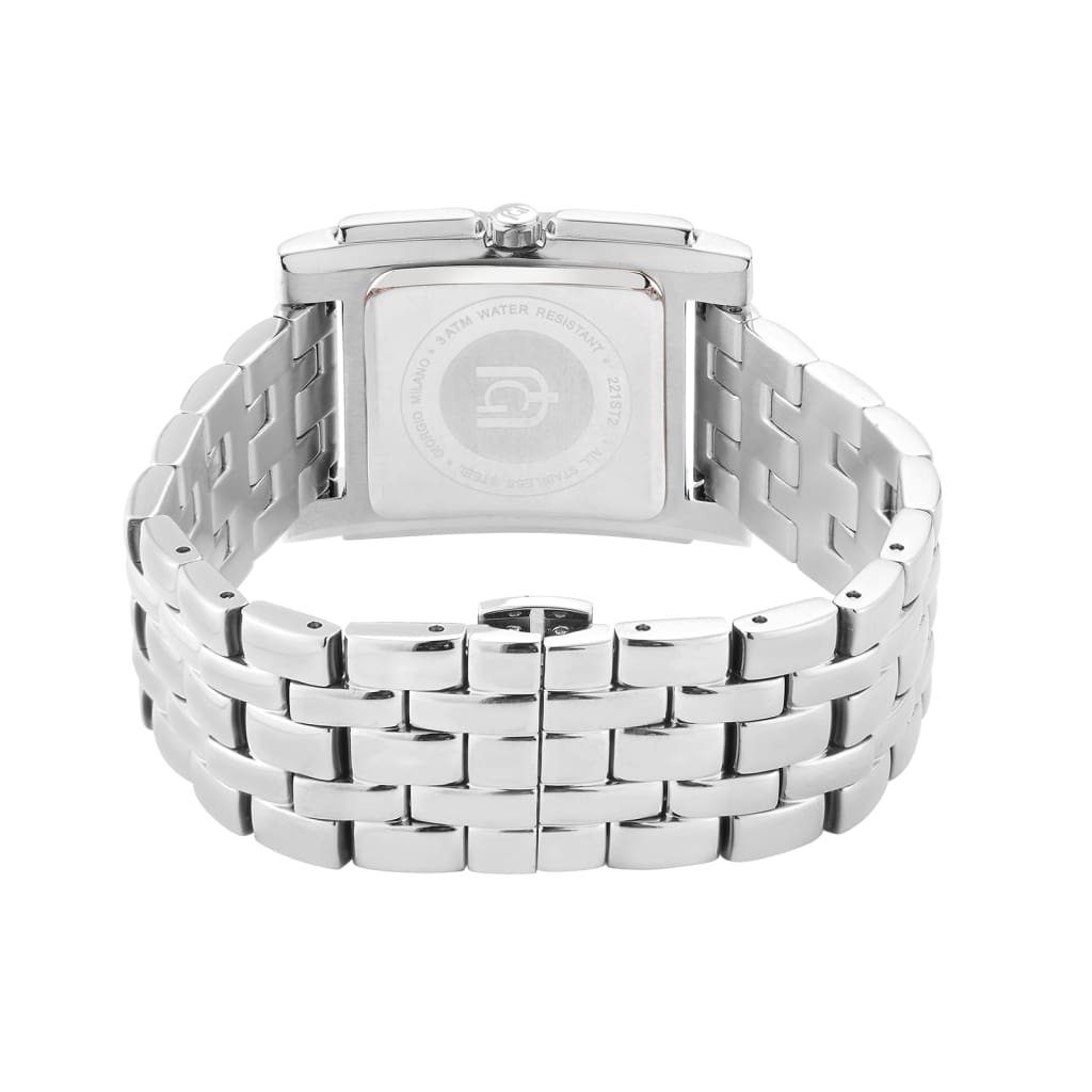 CARINA - 221 rear view ladies square watch ss case silver link bracelet double safety closure