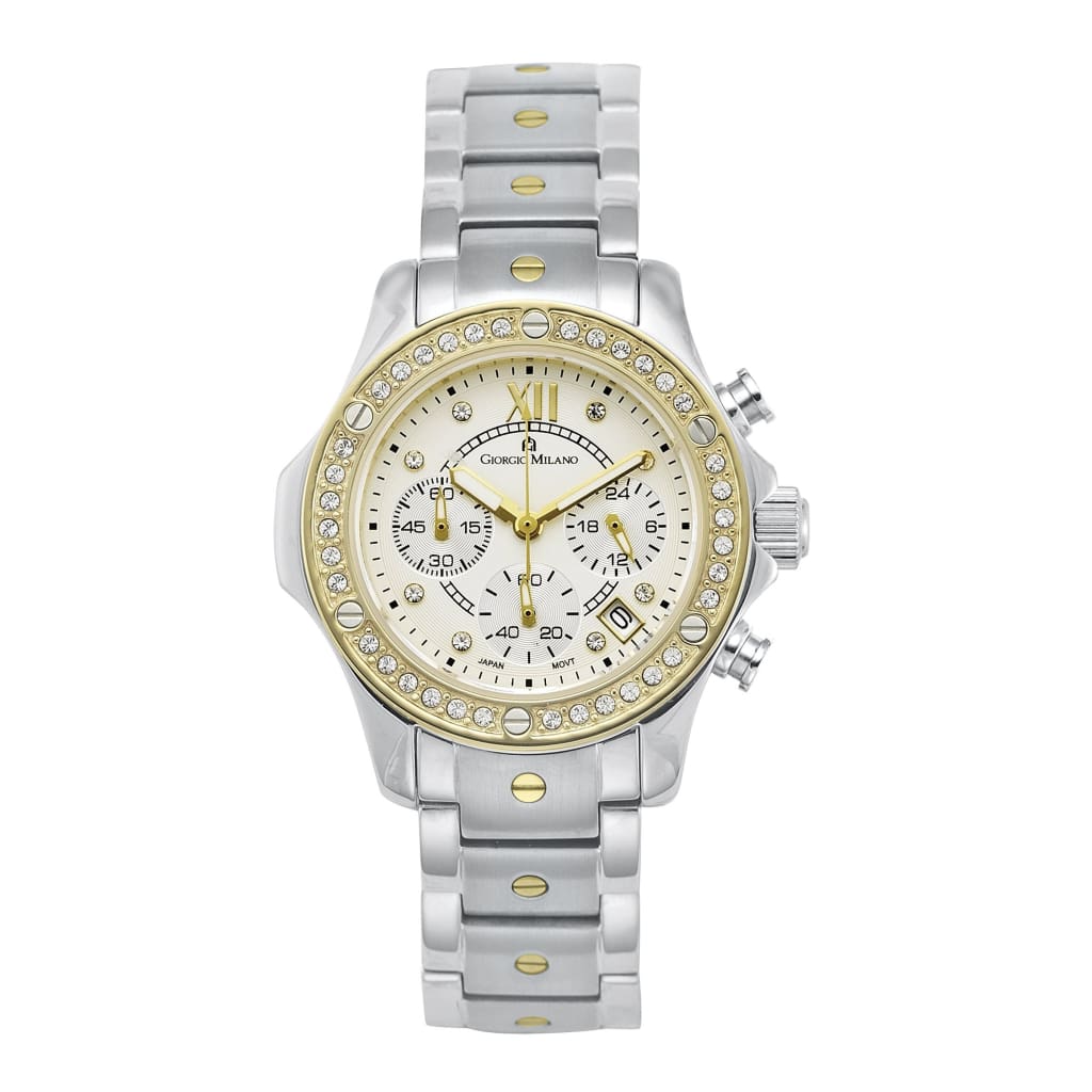 CLARA (Two Tone) womens chronograph silver body gold bezel and accents