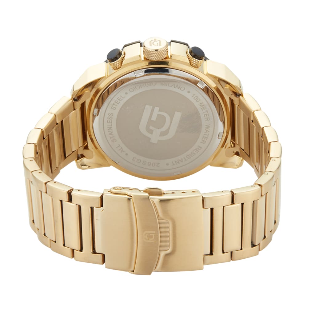 DANILO-206 gold watch body and link band fold over safety clasp