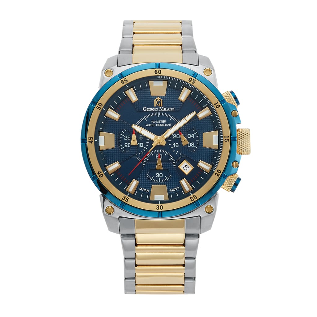 DANILO-206 (Two Tone Blue) silver gold w blue dial mens chronograph