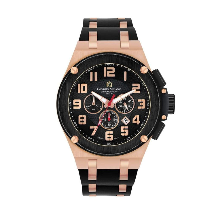 ERCOLE - 232 (Black/Rose Gold) mens chronograph easy to read black face w rose gold numerals and dials large hour minute hands
