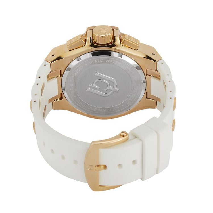 ERCOLE - 232 rear view ss case imprint gold watch body white custom rubber strap gold safety clasp