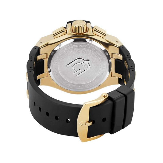 ERCOLE - 232 rear view ss case imprint gold watch body black customizable rubber strap gold link double keepers