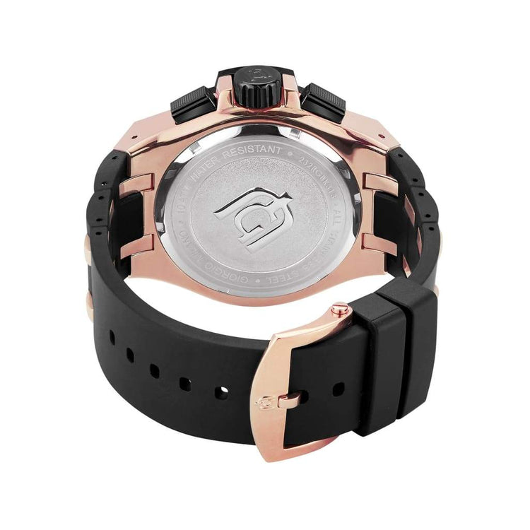 ERCOLE - 232 rear view ss case imprint rose gold custom black rubber strap rose gold clasp double keeper