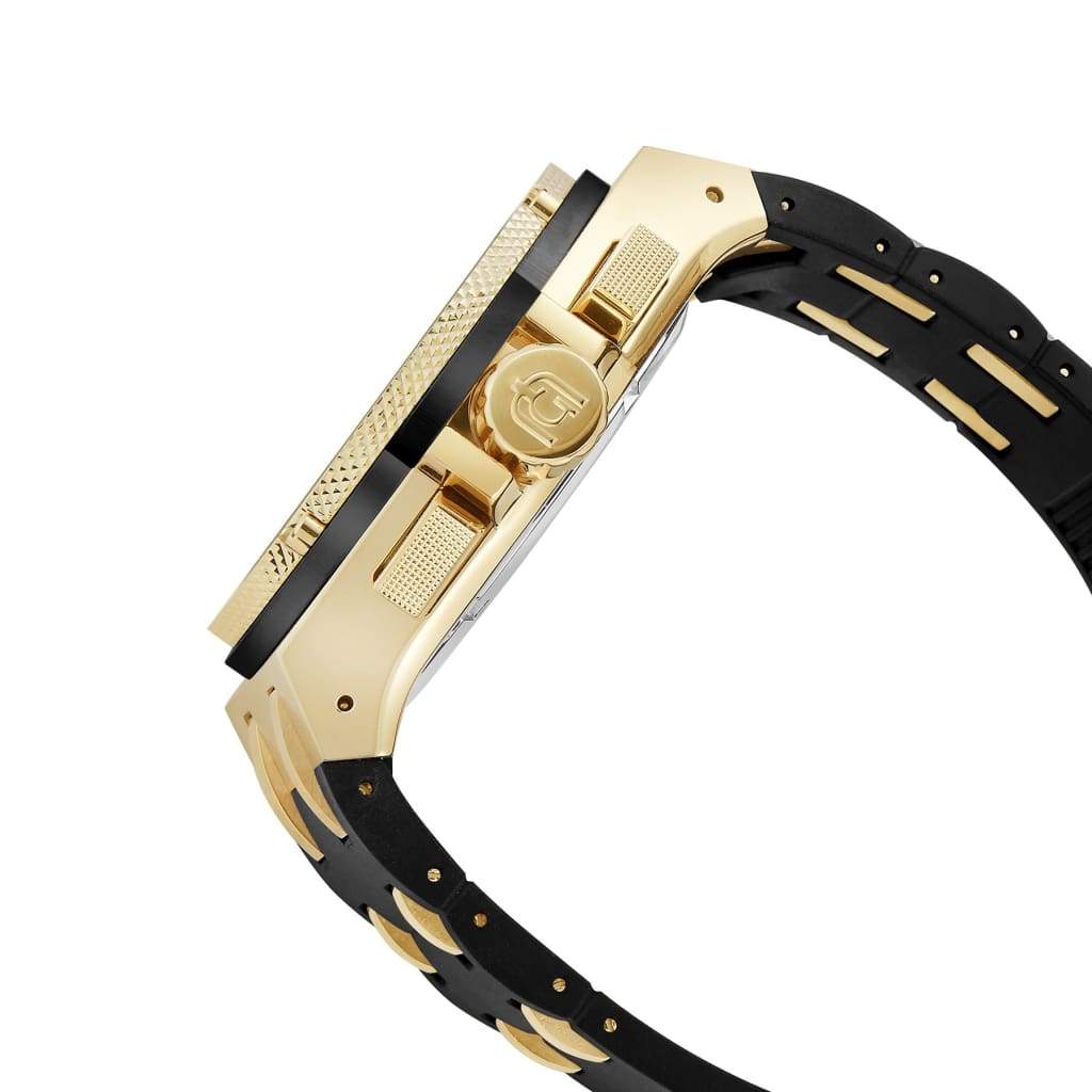 ERCOLE - 232 gold watch case black bezel gold ridged crown button detail