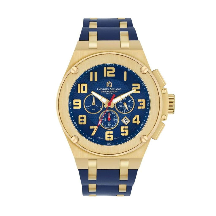 ERCOLE - 232 (Gold/Blue) gold mens watch body numerals chronograph dials blue gace rubber strap w gold strips