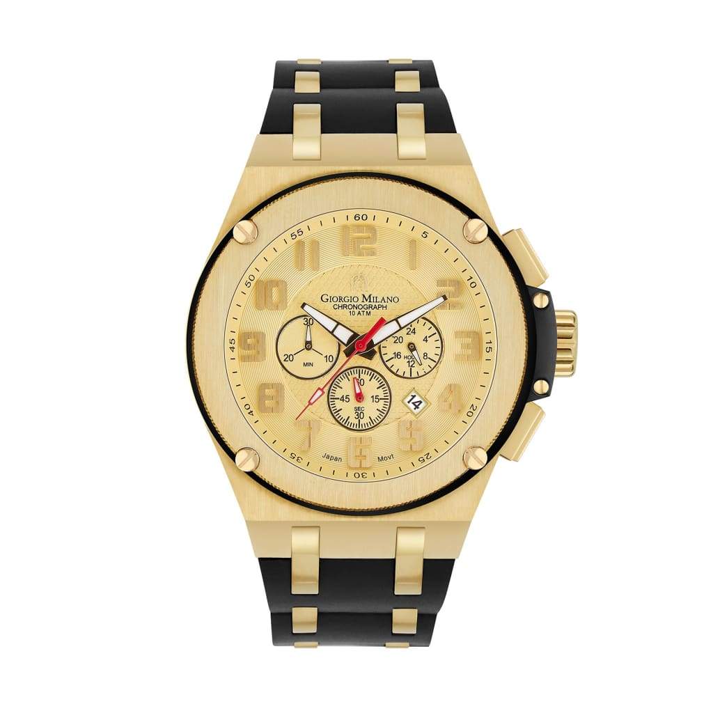 ERCOLE - 232 (Gold/Gold) gold on gold in gold paired with basic black custom rubber linked strap w metal inserts your choice