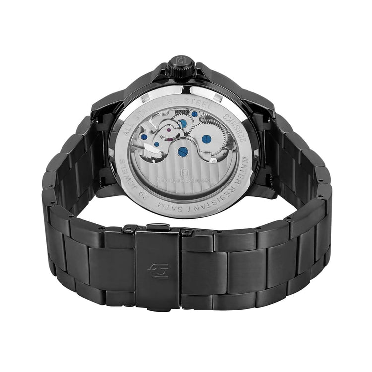 EZIO - 228 black custom band lock clasp skeleton watch