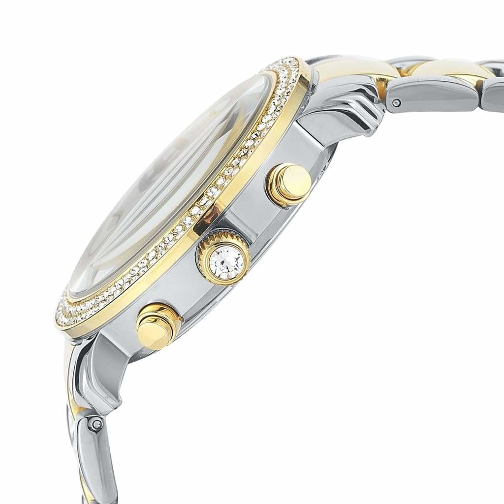 GIORGIA - 766 2 tone side view silver watch body gold accents crown button detail