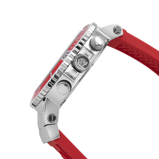 LEONARDO-884 red strap and dial silver body crown button detail