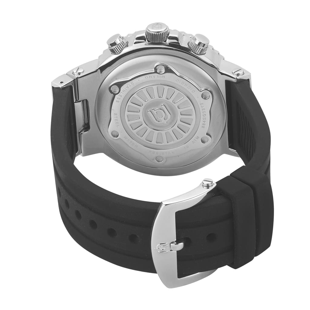 LEONARDO-884 rear ss case view silver watch body black silicon strap