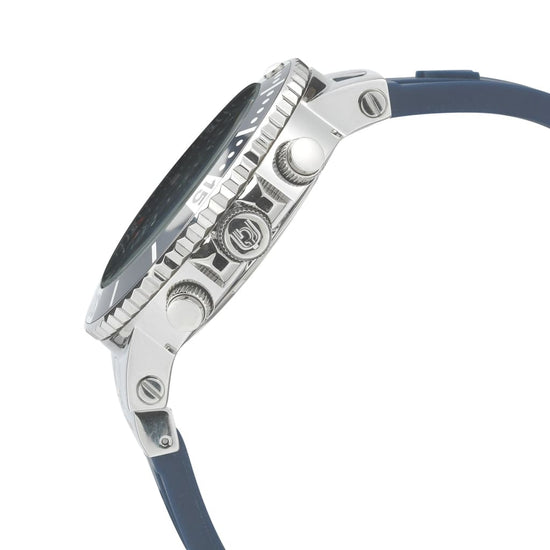 LEONARDO-884 blue silicon strap silver case crown button detail