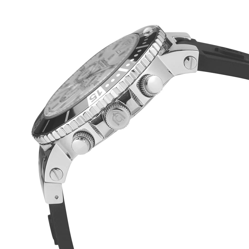 LEONARDO-884 black silicon strap and bezel analog watch side crown button detail