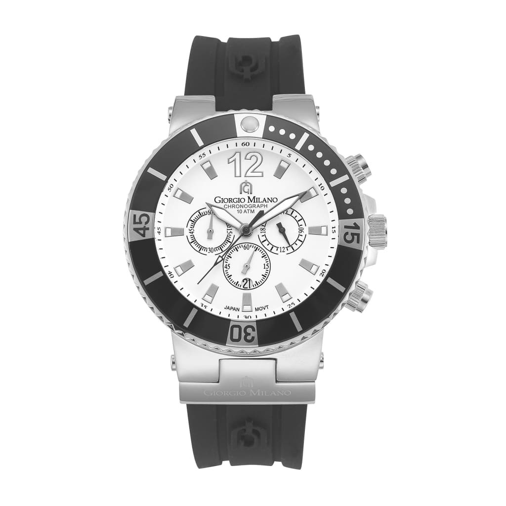 LEONARDO-884 (Silver) silver case and dial black silicon strap and diver bezel chronograph