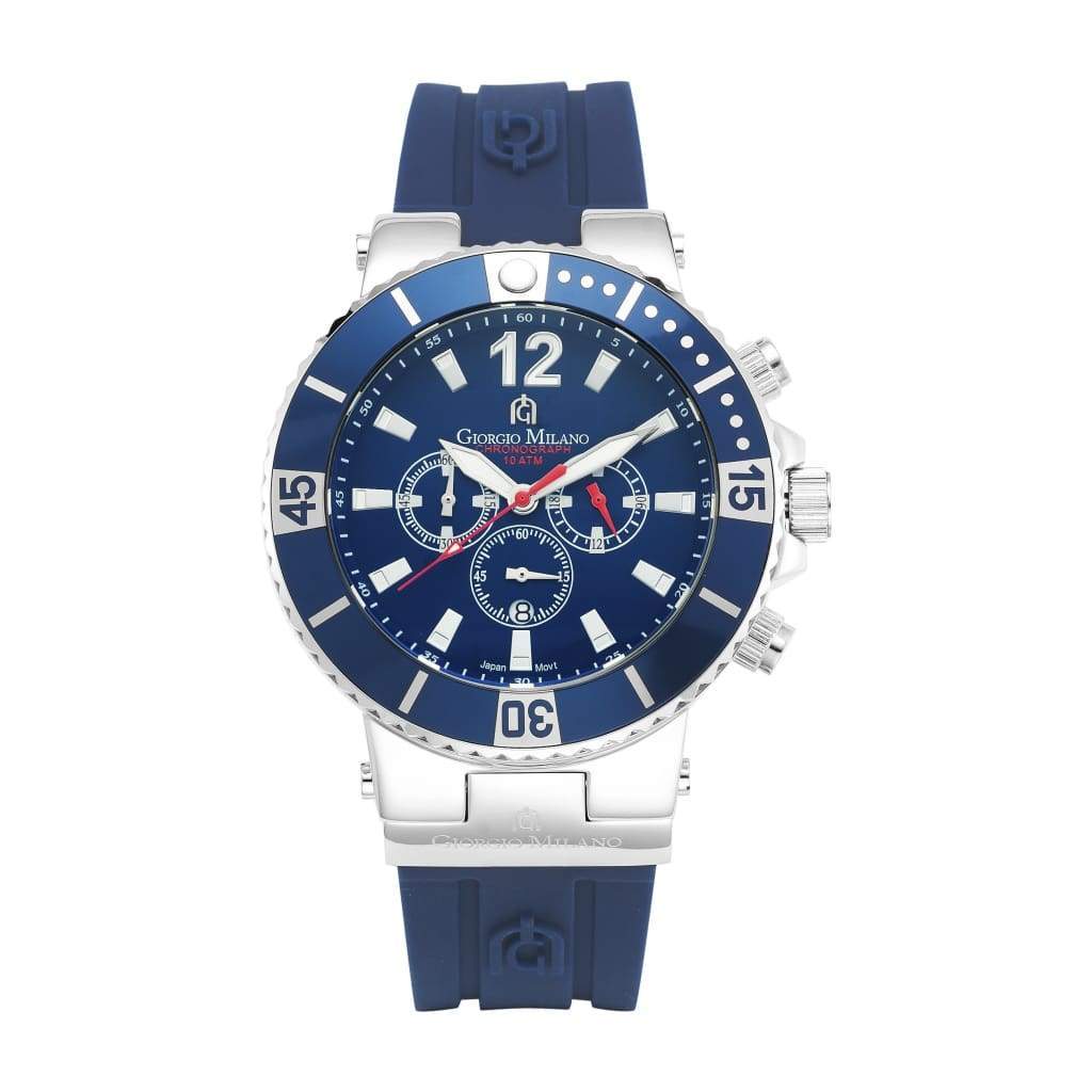 LEONARDO-884 (Silver/Blue/Blue) blue dial and bezel silver case and accents blue silicon strap chronograph diving watch