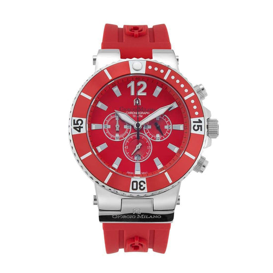 LEONARDO-884 (Silver/Red) silver chronograph and accents red silicon strap and dial