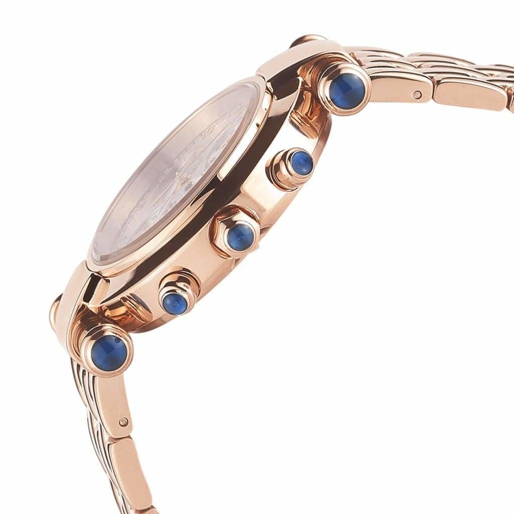 LUCIA-931 rose gold side view blue cabochon crown button and accents