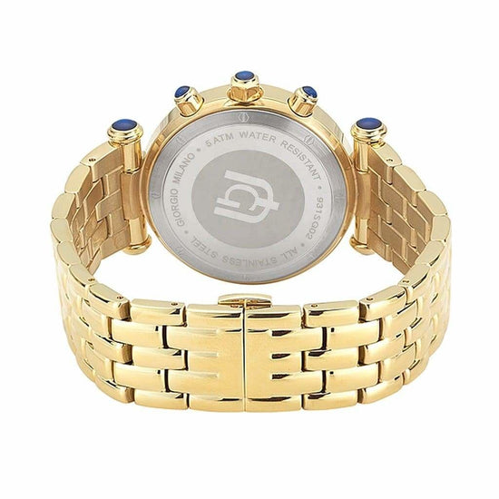 LUCIA-931 rear view ss case womens gold watch link bracelet blue cabochons safety clasp