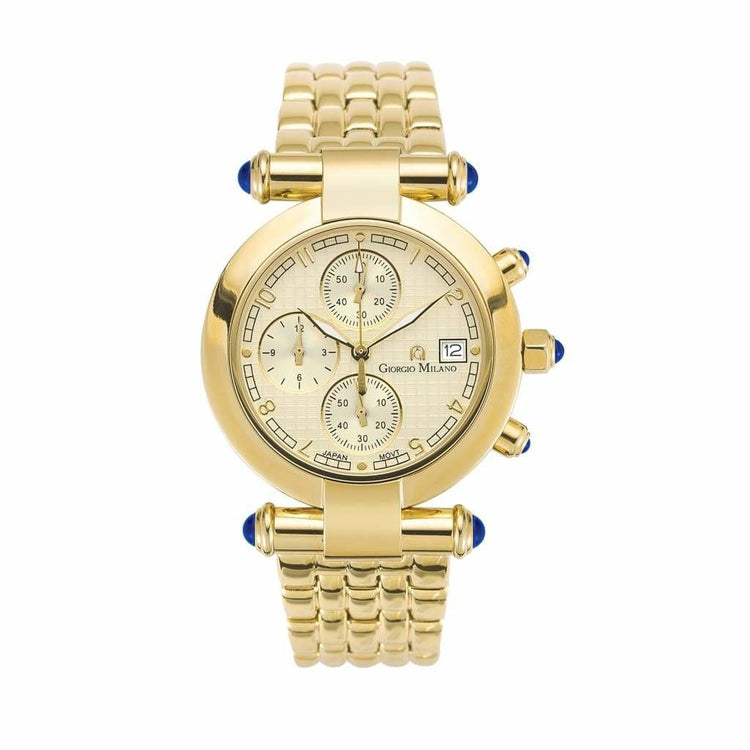 LUCIA-931 (Gold/Gold) brushed gold watch face easy to read chronograph subdials womens watch