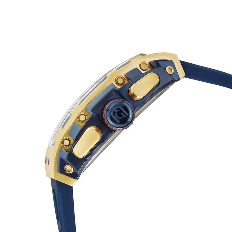 MAESTRO-233 side view crown button blue w gold accents