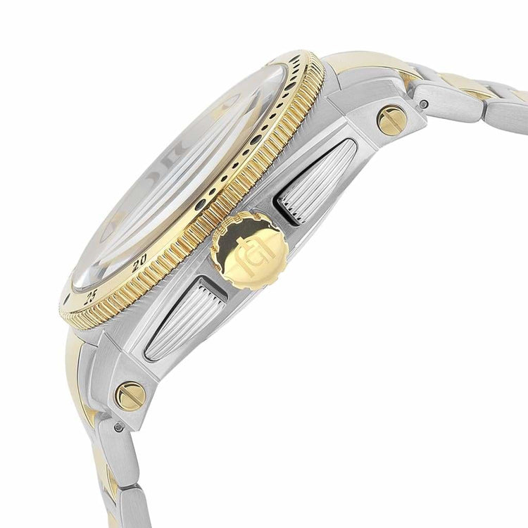 MASSIMO - 850 side view 2 tone silver body gold bezel w gold ridged crown button
