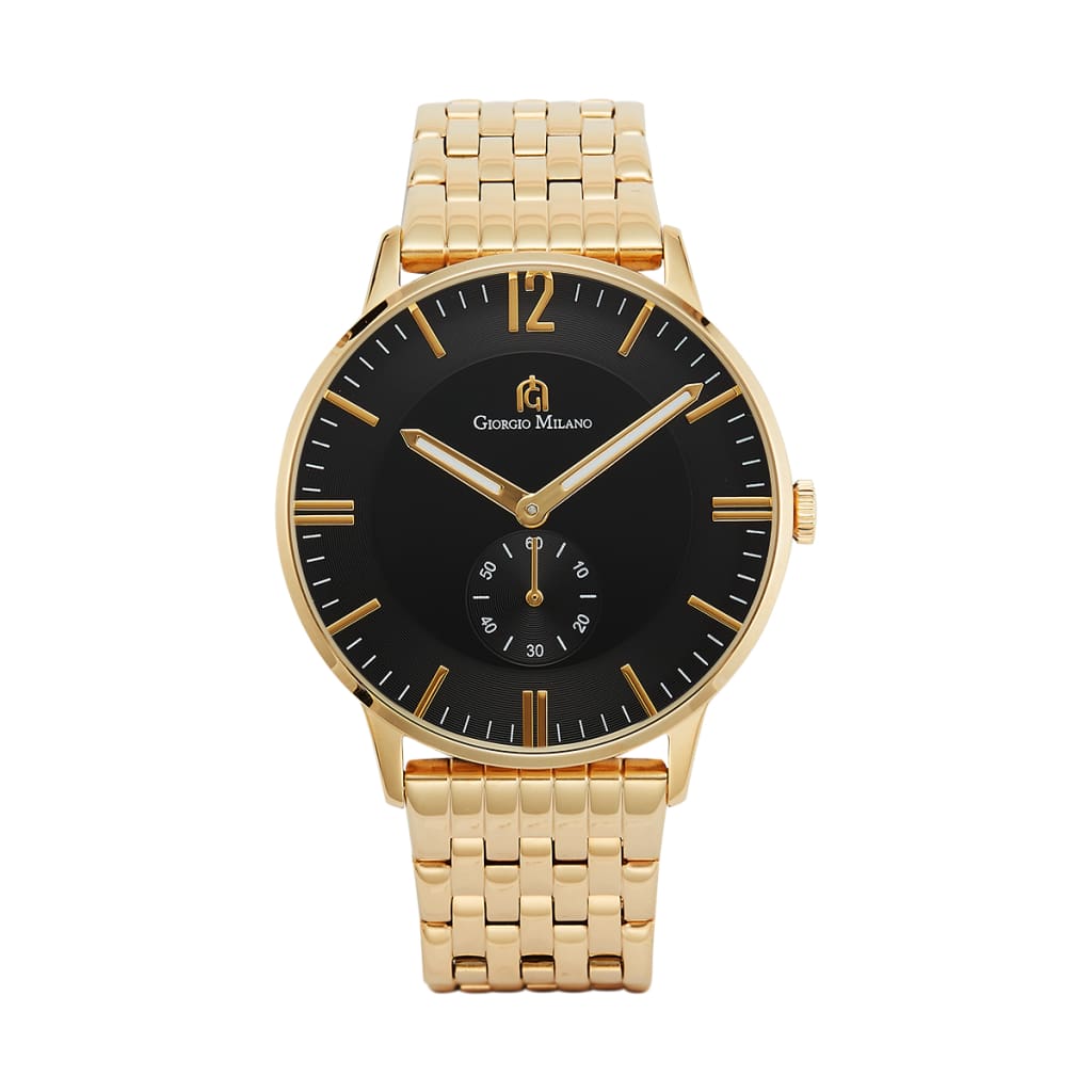 MAURO - 209 (Gold/Black) fashionable black dial gold body link bracelet and accents