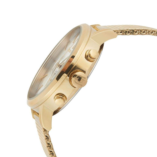 NOE - 216 gold watch body ridged crown button detail