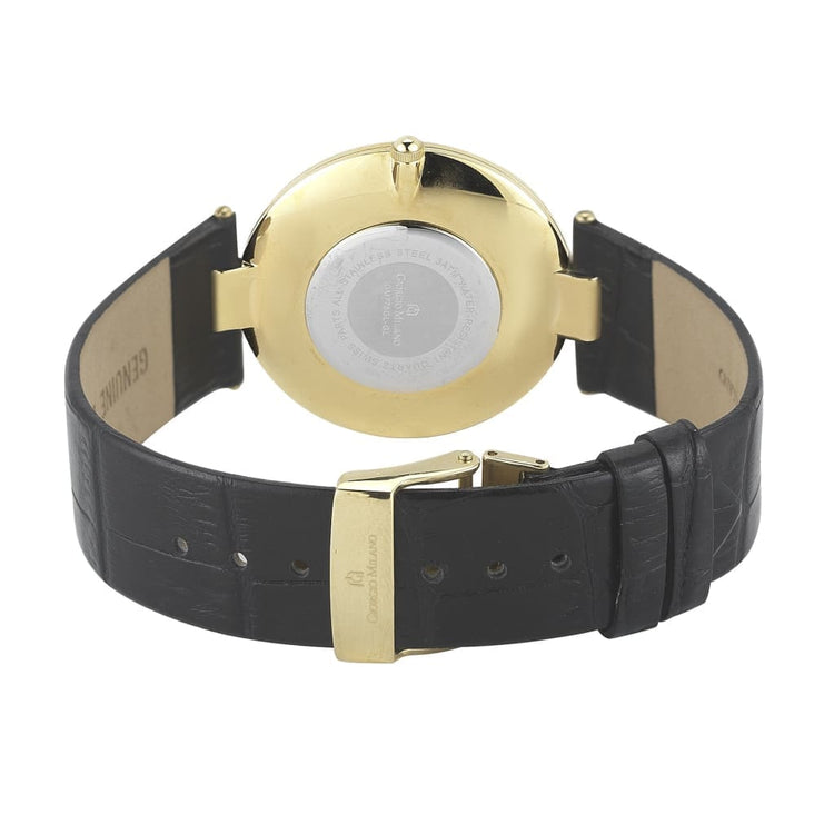 PALMIRO - 724 rear view ss case imprint black leather band gold clasp