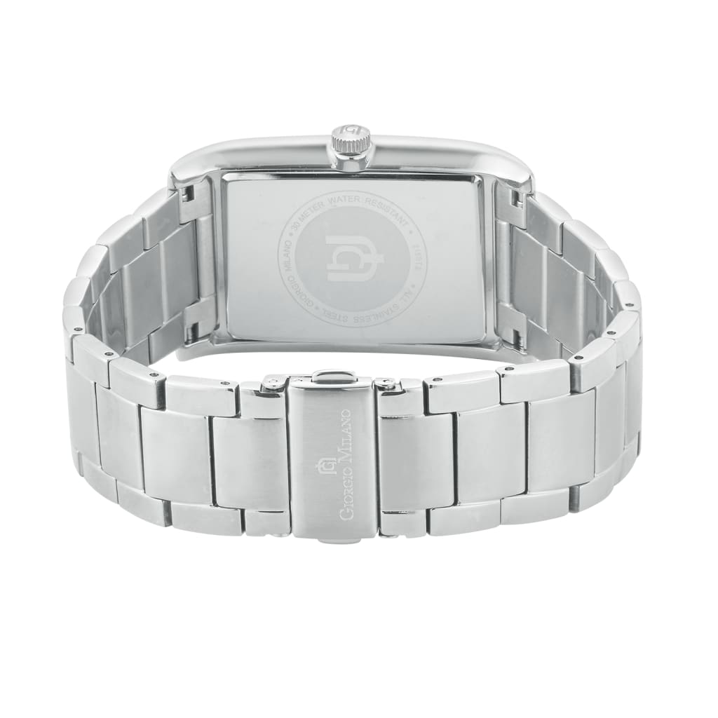 PAOLO - 215 rear view ss case imprint silver link bracelet fold over clasp rectangle case