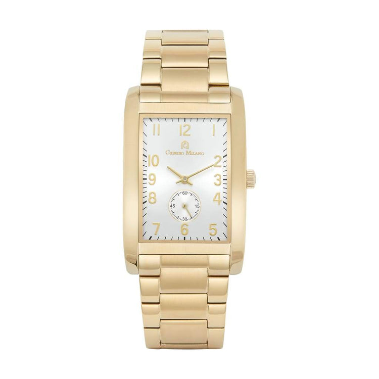 PAOLO (Gold) white face w gold accents and link bracelet rectangular shape
