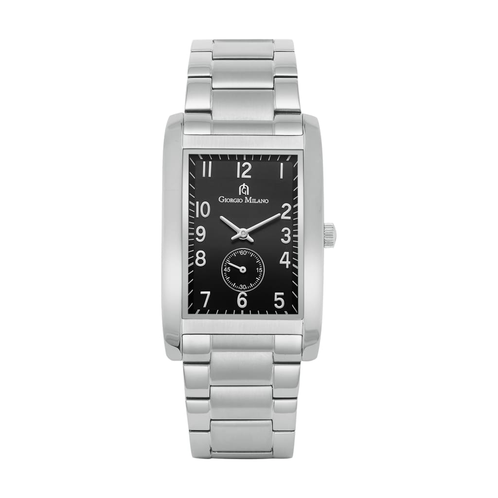 PAOLO (Silver/Black) rectangle watch case silver w black face mans watch