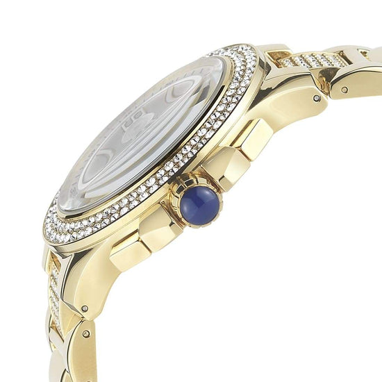 PRISCILL- 839 side view detail gold crown button blue cabochon