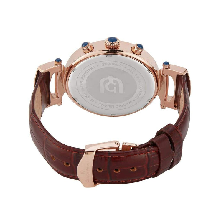 RENATO - 236 brown leather strap rose gold watch body rear view