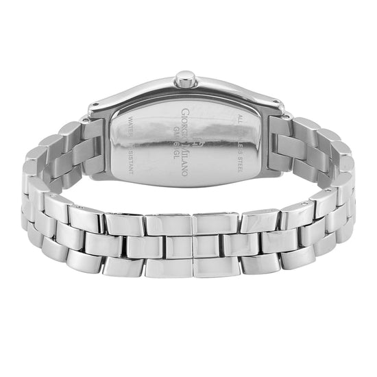 SARA - 663 ladies elegant rectangle watch silver rear view ss case imprint link bracelet double safety closure