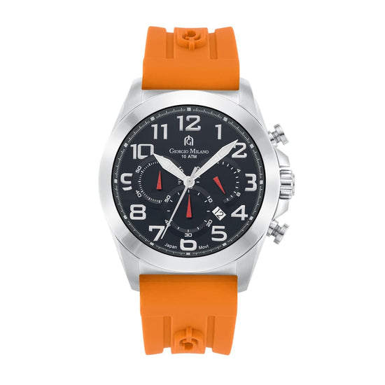 SAVIO 2.0 (Black/Orange) Giorgio Milano Watches silver mans watch body black dial orange custom rubber strap